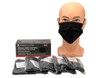Image de MASQUE NOIR 3 PLIS TYPE IIR NORME EN 14683 - BOITE DE 50