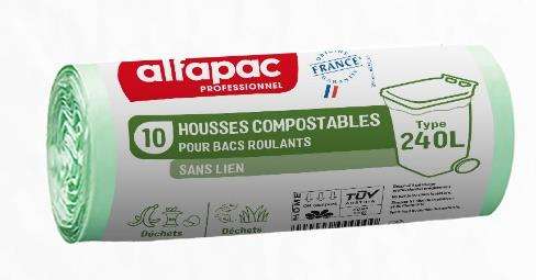 Image de HOUSSE+SOUFFLET SANS LIEN BIOCOMPOST ALFAPAC 240L 18µ VERT